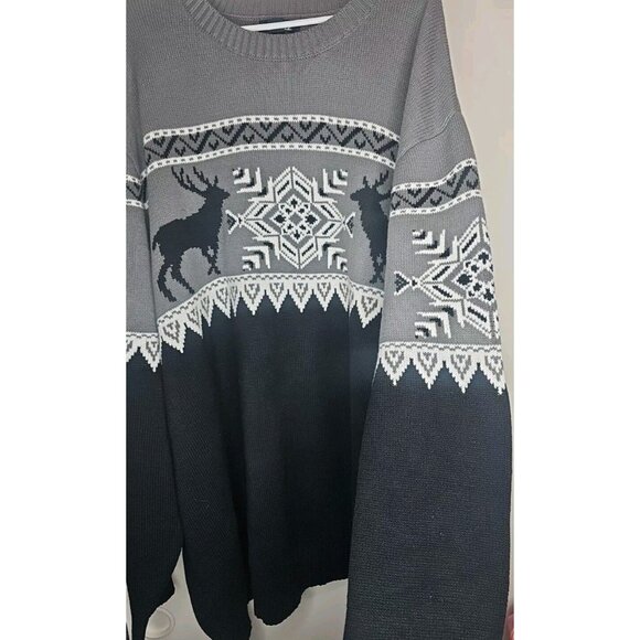 King Size Men Holiday Winter Reindeer Snowflake Classic Black White Sweater 5X - Picture 4 of 14
